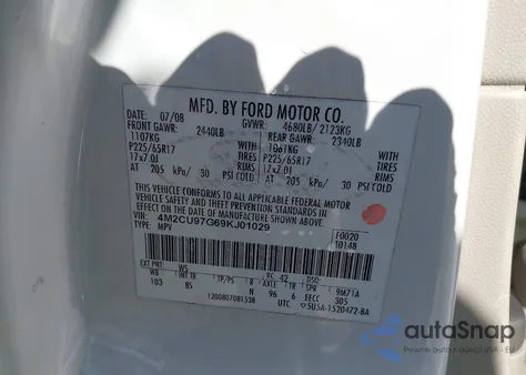 2009 Mercury Mariner Premier V6 from USA, damaged, VIN 4M2CU97G69KJ01029